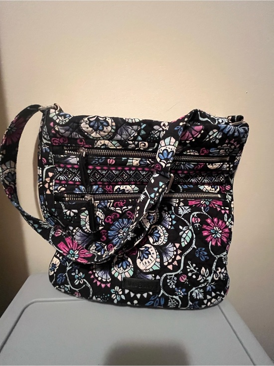 Vera Bradley Handbags - Vera Bradley Black Floral Quilted Shoulder Bag with Pink, Blue & Cream Accents